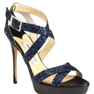 Jimmy Choo Blue Glitter Sandals